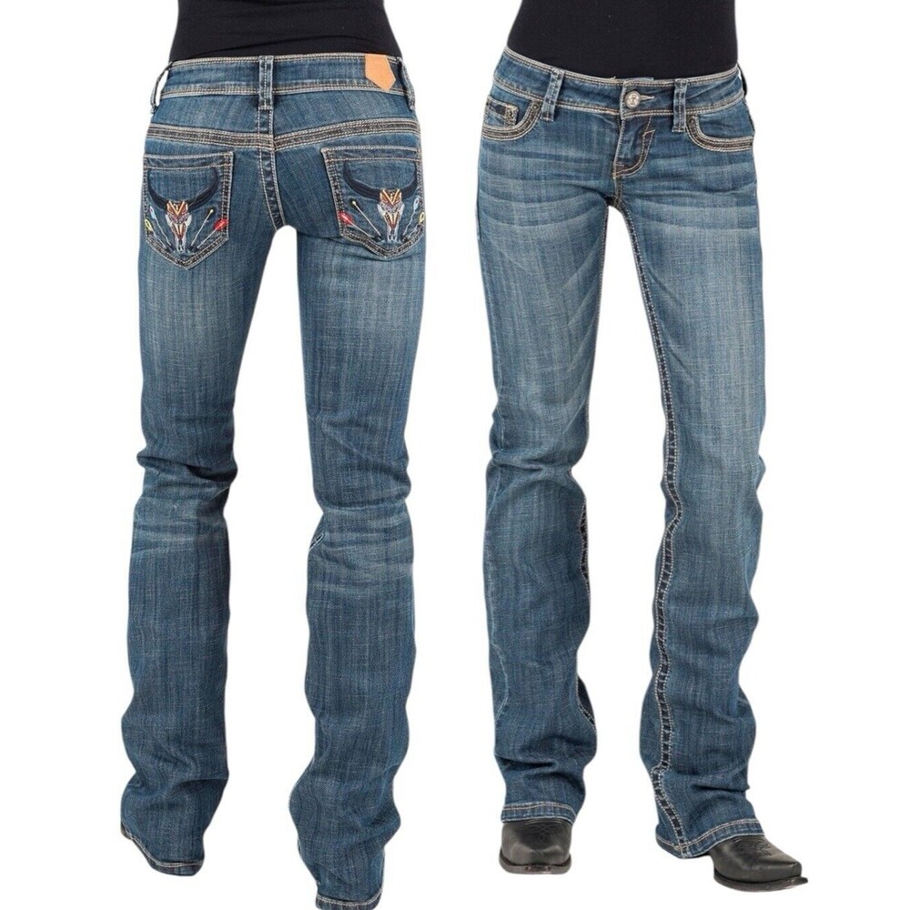 Tin Haul Jeans Womens 28 X 31 Aztec Steer Head Embroidered Western Y2k Bootcut